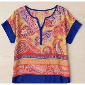 TOMMY BAHAMA 100% Silk Paisley Top‎ Blouse Sz Small Boho Semi Sheer